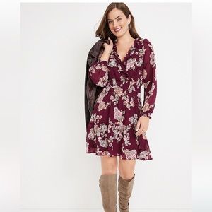 Floral Ruffle V Neck Skater Dress Size M